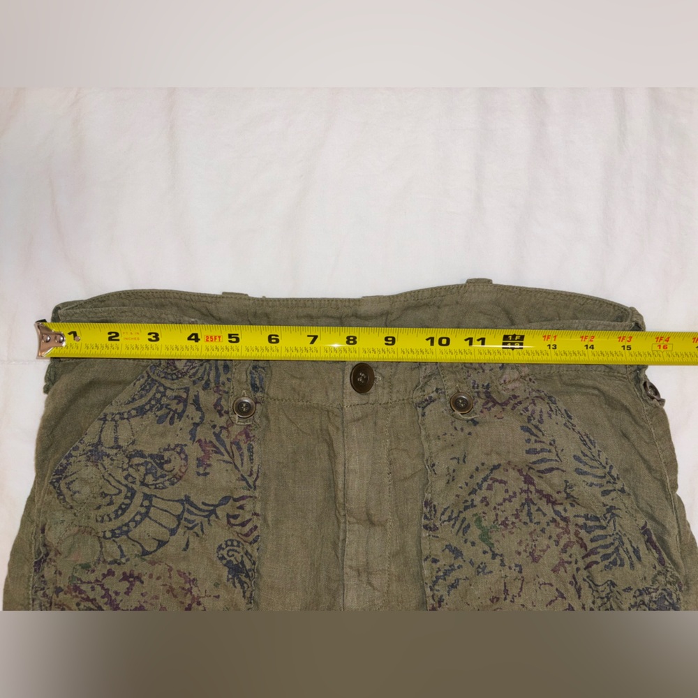 Free People Issa Cargo Pants Linen in Olive Green Bohemian Pattern - Size US 12 - Picture 7 of 16